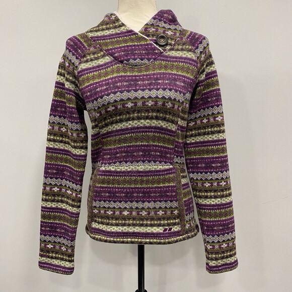 KOPPEN S Purple Nordic Fair Isle Sherpa Hooded Knit Sweater Pullover Ski Winter - Picture 1 of 16
